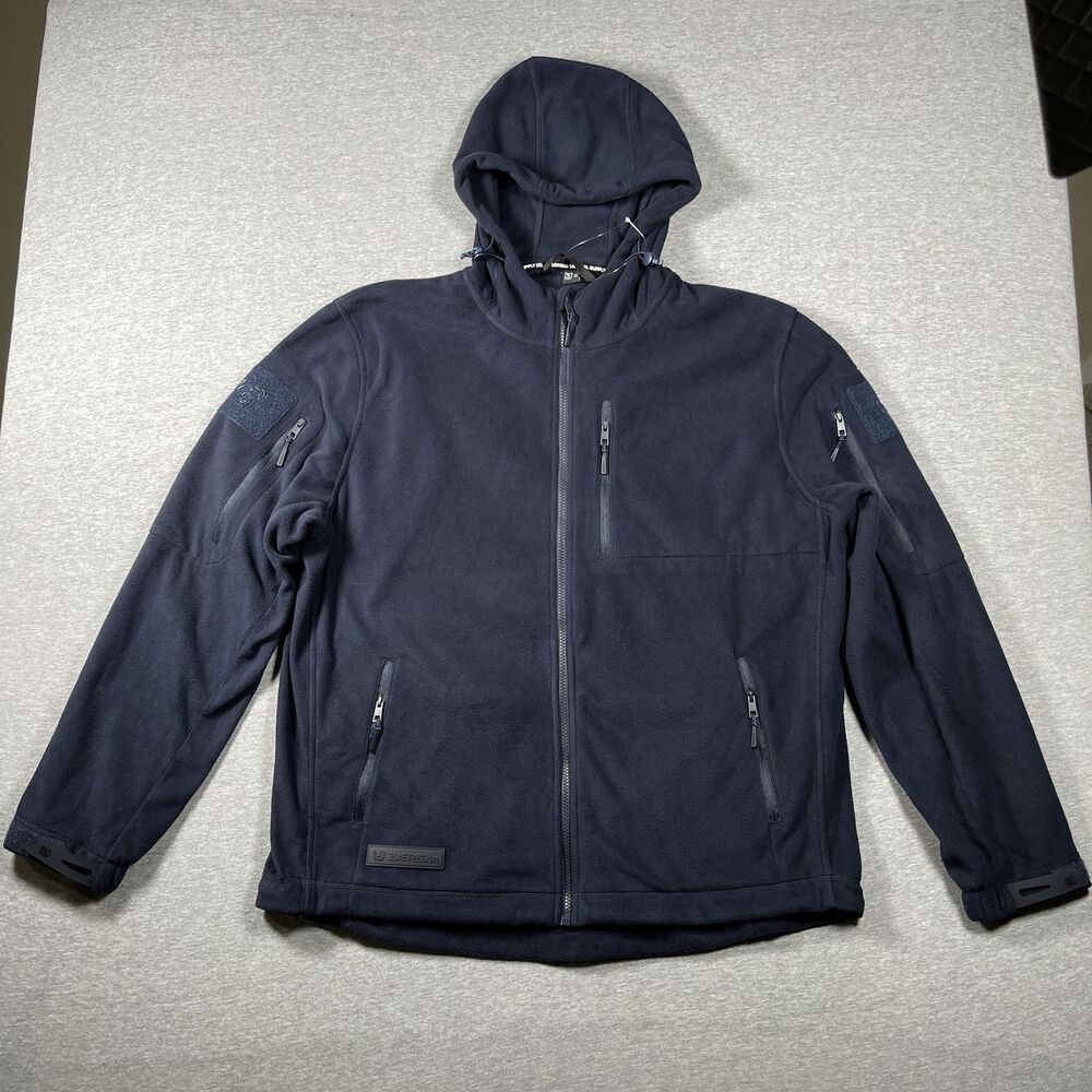 BAERskin Tactical Fleece Military Jacket Mens XL Blue Hooded Full Zip Pockets